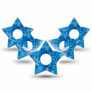 ExpressionMed Falling Snow Freestyle Libre 3 and Libre 3 Plus Star Shape Tape, 5-Pack Tape Blue Snowflakes, Patch CGM Design