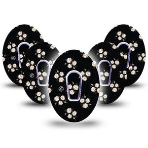 ExpressionMed Black Daisies Dexcom G6 Tape 5-Pack Tape and 5-Pack Sticker Fresh White Daisies, Plaster Continuous Glucose Monitor Design