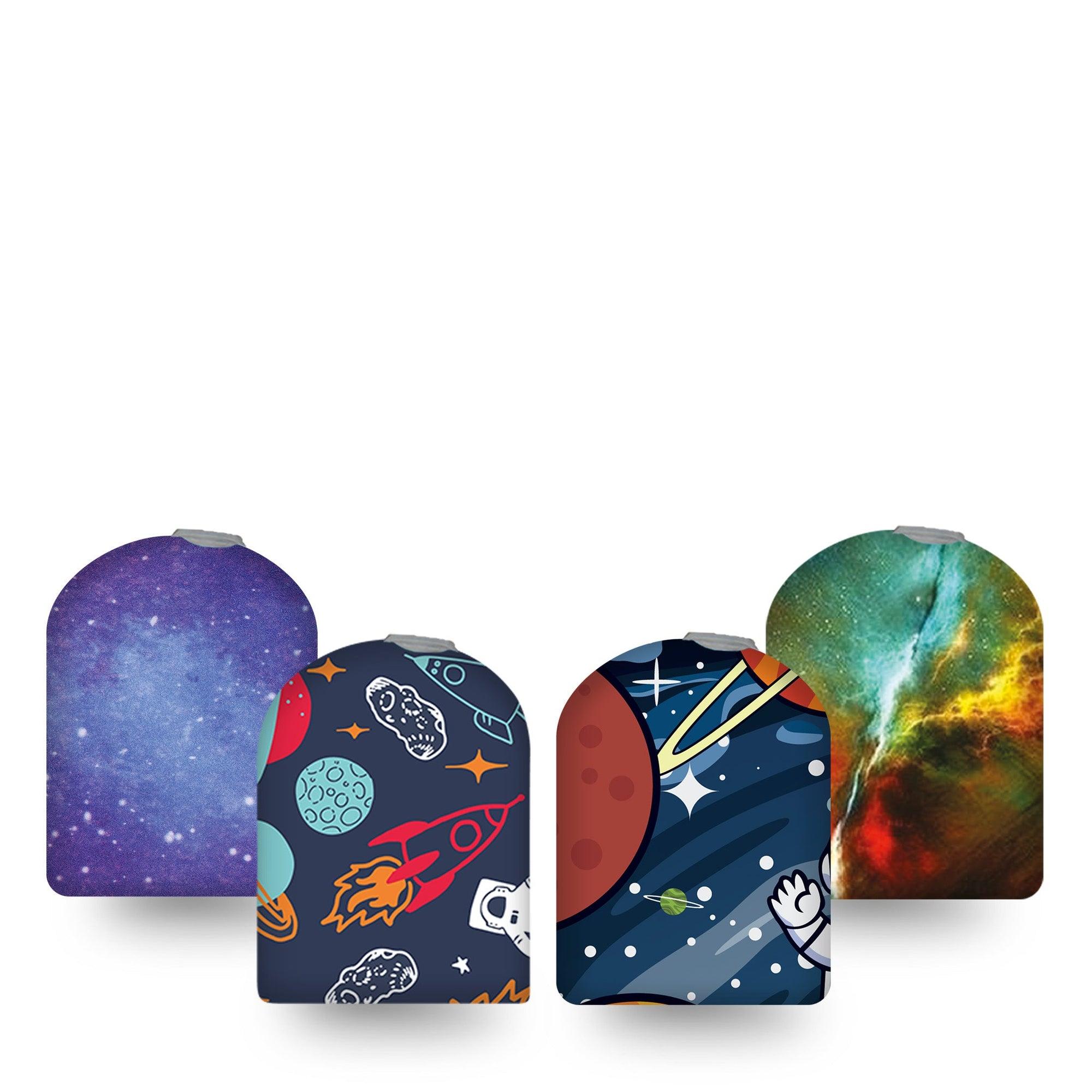 ExpressionMed Space Adventure Variety Pack Omnipod Full Wrap Center Sticker 4-Pack Tape and 4-Pack Sticker Astronomy Inspired Variety Vinyl Decoration Pump Design