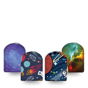 ExpressionMed Space Adventure Variety Pack Omnipod Full Wrap Center Sticker 4-Pack Tape and 4-Pack Sticker Astronomy Inspired Variety Vinyl Decoration Pump Design