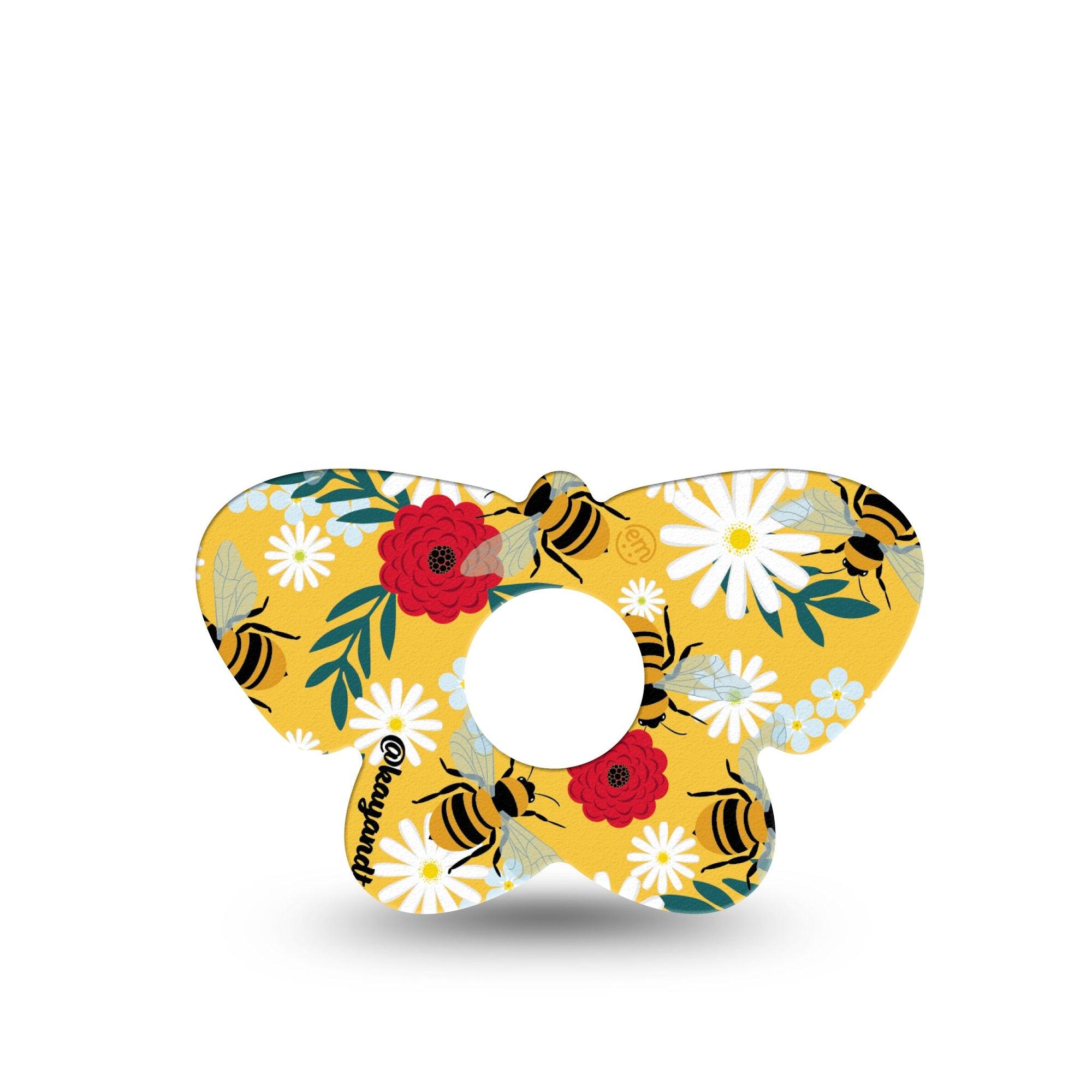 ExpressionMed Bees and Flowers Freestyle Libre 3 and Libre 3 Plus Butterfly Shape Tape Single Tape Floral Nectar Overlay Tape CGM Design