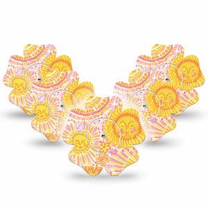 ExpressionMed Bright Sunshine Freestyle Libre, Libre 2 Plus, and Abbott Lingo Flower, 5-Pack Tape and 5-Pack Sticker golden summer aesthetic Waterproof Plaster for Continuous Glucose Monitor