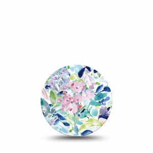 ExpressionMed Subdued Tropics Freestyle Libre 3 Overpatch Single Pastel Blue Toned Tropical Flowers Painting Adhesive Patch CGM Design