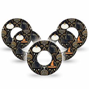 ExpressionMed Art Deco Halloween Freestyle Libre and Libre 2 Plus Tape, Abbott Lingo, 5-Pack Tape Halloween Pumpkins Witch Hats, Fixing Ring Tape Continuous Glucose Monitor Design