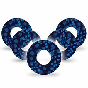 ExpressionMed Blue Drops Freestyle Libre and Libre 2 Plus Tape, Abbott Lingo, 5-Pack Tape Navy With Light Blue Shapes, Fixing Ring Tape Continuous Glucose Monitor Design