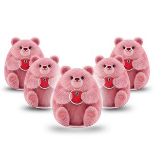 ExpressionMed Bear-y Lovable Freestyle Libre 3 and Libre 3 Plus Gumdrop Shape Tape, 5-Pack Tape + 5-Pack Sticker Bear holding heart Overlay Patch CGM Design