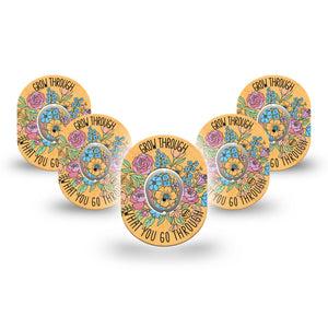 ExpressionMed Strength in Bloom Dexcom G7 and Dexcom Stelo Glucose Biosensor System Mini, 5-Pack Tape and 5-Pack Sticker Flourishing flowers Sensor Cover for Continuous Glucose Monitor