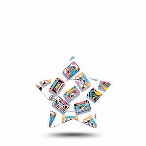ExpressionMed Vintage Music Tapes Freestyle Libre 2 and Libre 2 Plus Star Shape Tape, Abbott Lingo,  Single Tape and Single Sticker Neon Cassette Tapes, Adhesive Tape CGM Design