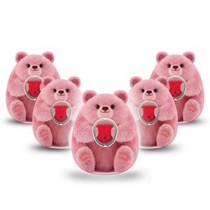ExpressionMed Bear-y Lovable Dexcom G7 Gumdrop Shape Tape, Dexcom Stelo Glucose Biosensor System, 5-Pack Tape + 5-Pack Sticker Fluffy bear Patch CGM Design