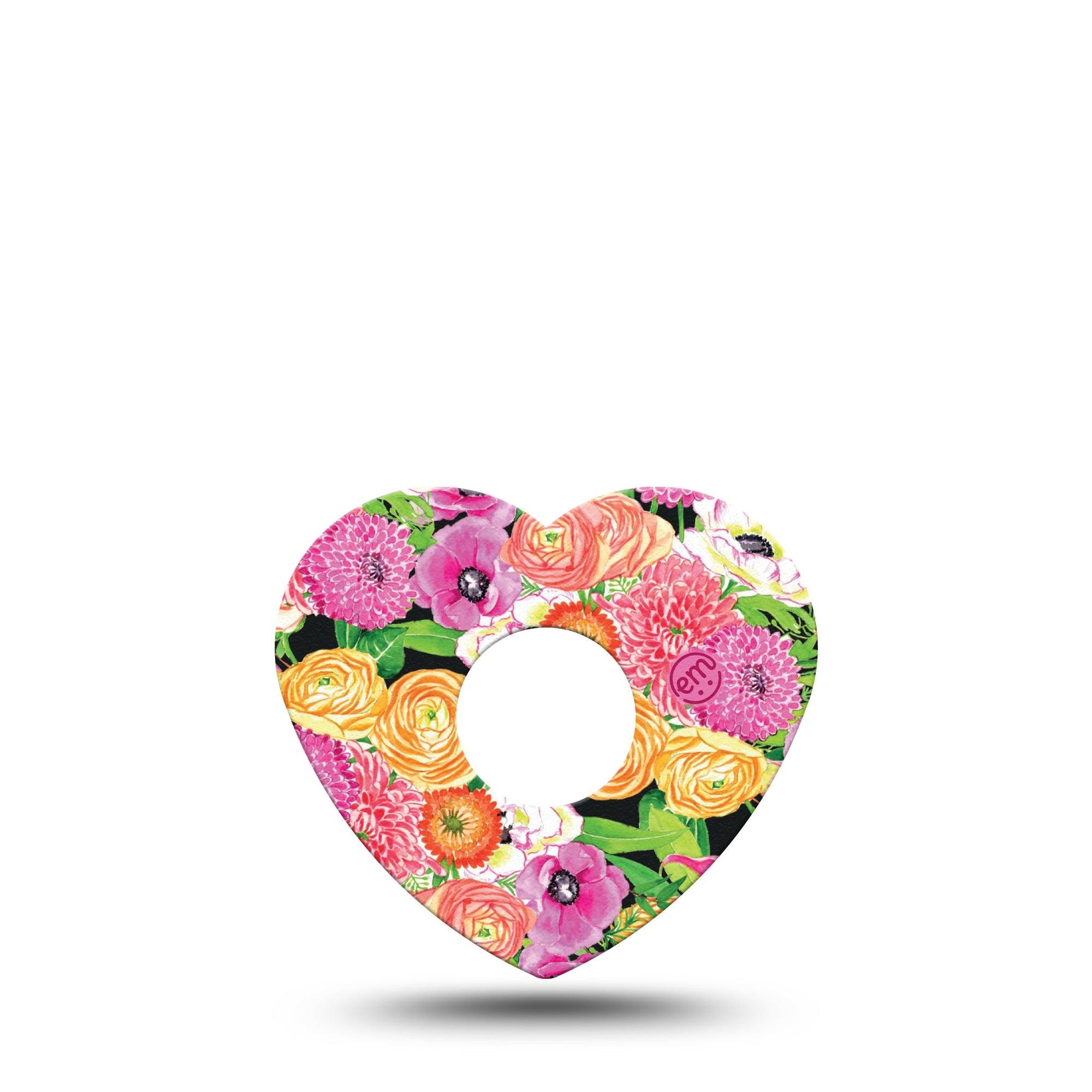 ExpressionMed Hand Painted Flowers Freestyle Libre 3 Heart Shape Tape Single illustrated flowers Overlay Patch CGM Design