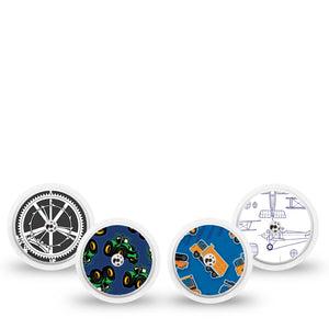 ExpressionMed Mighty Machines Variety Pack Freestyle Libre and Libre 2 Plus Sticker, Abbott Lingo, 4-Pack Sticker Variety Gears, Vinyl Graphics Continuous Glucose Monitor Design