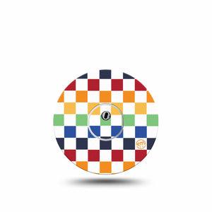 ExpressionMed Rainbow Checkerboard Freestyle Libre 3 and Libre 3 Plus Tape Single Tape and Single Sticker Colorful Checkered Pattern, Adhesive Tape Continuous Glucose Monitor Design