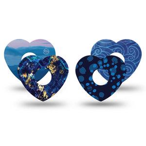 ExpressionMed Deep Currents Variety Pack Freestyle Libre 3 and Libre 3 Plus Heart Shape Tape, 4-Pack Tape Variety, Unique Blue Mix, Patch CGM Design