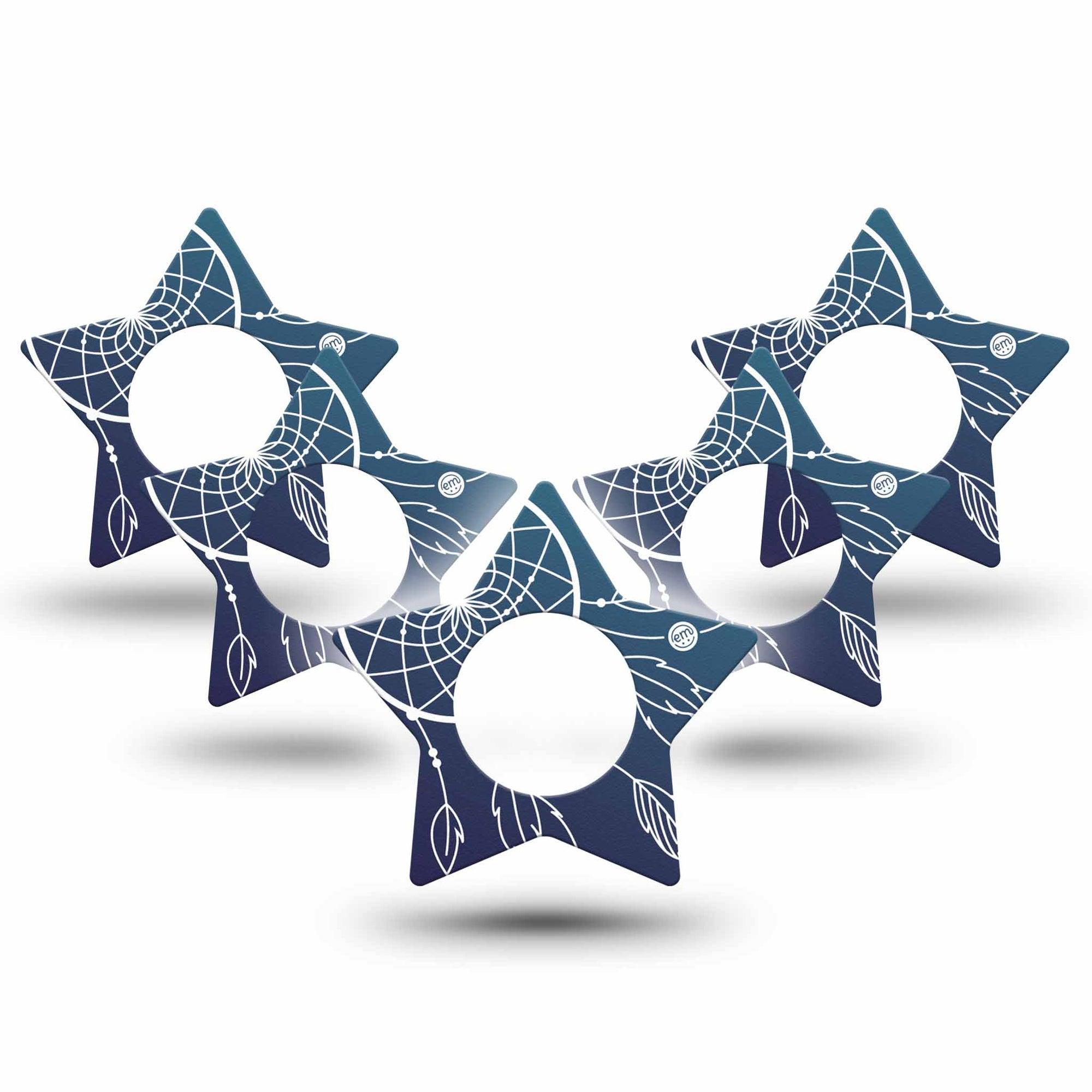ExpressionMed Blue Dreamcatcher Freestyle Libre 2 and Libre 2 Plus Star Shape Tape, Abbott Lingo, 5-Pack Tape Ocean Hues Plaster CGM Design