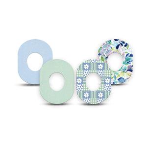 ExpressionMed Soft Balance Dexcom G7 and Dexcom Stelo Glucose Biosensor System Mini, 4-Pack Tape Checkered green blue florals Fixing Ring Patch for Continuous Glucose Monitor