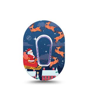 ExpressionMed Santa With Sled Dexcom G6 Mini Tape Single Tape and Single Sticker Santa Sleigh Reindeers, Adhesive Tape CGM Design