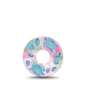 ExpressionMed Turtley One-derful Freestyle Libre 3 and Libre 3 Plus, Single Tape Seashells hibiscus Overlay Patch for Continuous Glucose Monitor