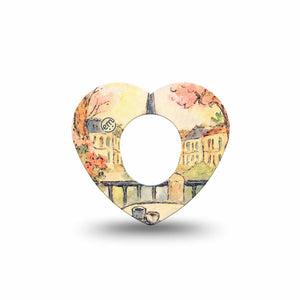 ExpressionMed Café Terrace Dexcom G7 and Dexcom Stelo Glucose Biosensor System Heart, Single Tape Soft color painting Decorative Patch for CGM