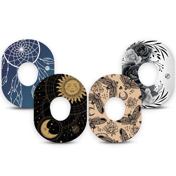 ExpressionMed Ink & Eclipse Variety Pack Dexcom G7 Tape, Dexcom Stelo Glucose Biosensor System, 4-Pack Tape Dreamy Artistic Tattoo Theme, Overlay Tape CGM Design