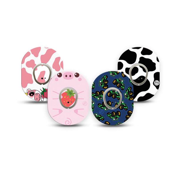 ExpressionMed Down on the Farm Variety Pack Dexcom G7 Mini Tape, Dexcom Stelo Glucose Biosensor System, 4-Pack Tape and 4-Pack Sticker Variety, Cartoon Like Animals and Tractors, Patch Continuous Glucose Monitor Design