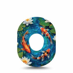 ExpressionMed Koi Pond Dexcom G7 and Dexcom Stelo Glucose Biosensor System, Single Tape garden fish pattern Fixing Ring Patch for CGM