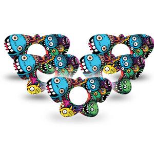ExpressionMed Funky Monsters Infusion Set Butterfly Shape Tape 10-Pack Tape Colorful Monster Guys, Plaster Continuous Glucose Monitor Design