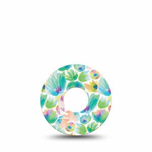 ExpressionMed Happy Go Lucky Flowers Freestyle Libre 3 Tape Single Joyful Green Peachy Florals Adhesive Tape CGM Design