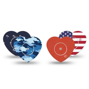 ExpressionMed USA Basics Freestyle Libre, Libre 2 Plus, and Abbott Lingo Heart, tape and sticker  americana colors Decorative Patch for CGM