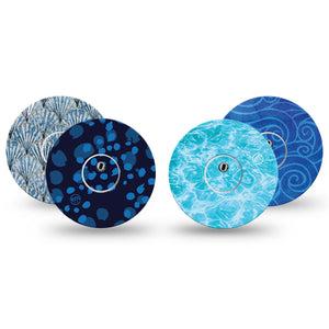 ExpressionMed Coastal Blues Freestyle Libre 3 and Libre 3 Plus, tape and sticker  coastal blue pattern Fixing Ring Tape for Continuous Glucose Monitor