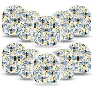 ExpressionMed Busy Bees Omnipod, 10-Pack Tape + 10-Pack Sticker Golden bees Overlay Patch For Insulin Pump