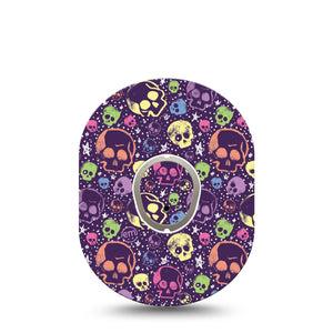 ExpressionMed Neon Skulls Dexcom G7 Sticker and Tape, Dexcom Stelo Glucose Biosensor System,  Art Skulls Stars, Vinyl Sticker and Tape Pairing Continuous Glucose Monitor Design