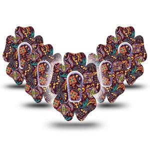 ExpressionMed Ornate Floral Dexcom G6 Flower Shape Tape 5-Pack Tape and 5-Pack Sticker Brown Floral Pattern, Adhesive Patch Continuous Glucose Monitor Design