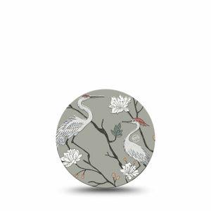 ExpressionMed Cranes Freestyle Libre 3 and Libre 3 Plus OverPatch, Single Tape White cranes and flowers Adhesive Tape for CGM