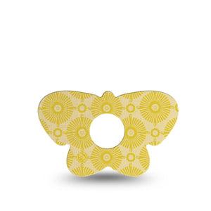 ExpressionMed Yellow Sundress Freestyle Libre 3 and Libre 3 Plus Butterfly Shape Tape, Single Tape Beaming Gold Shapes, Overlay Patch CGM Design