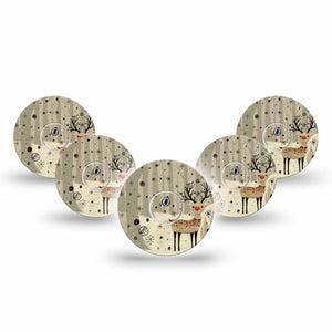 ExpressionMed Woodland Reindeer Freestyle Libre 3 and Libre 3 Plus Tape, 5-Pack Tape and 5-Pack Sticker Beige Christmas, Adhesive Tape Continuous Glucose Monitor Design