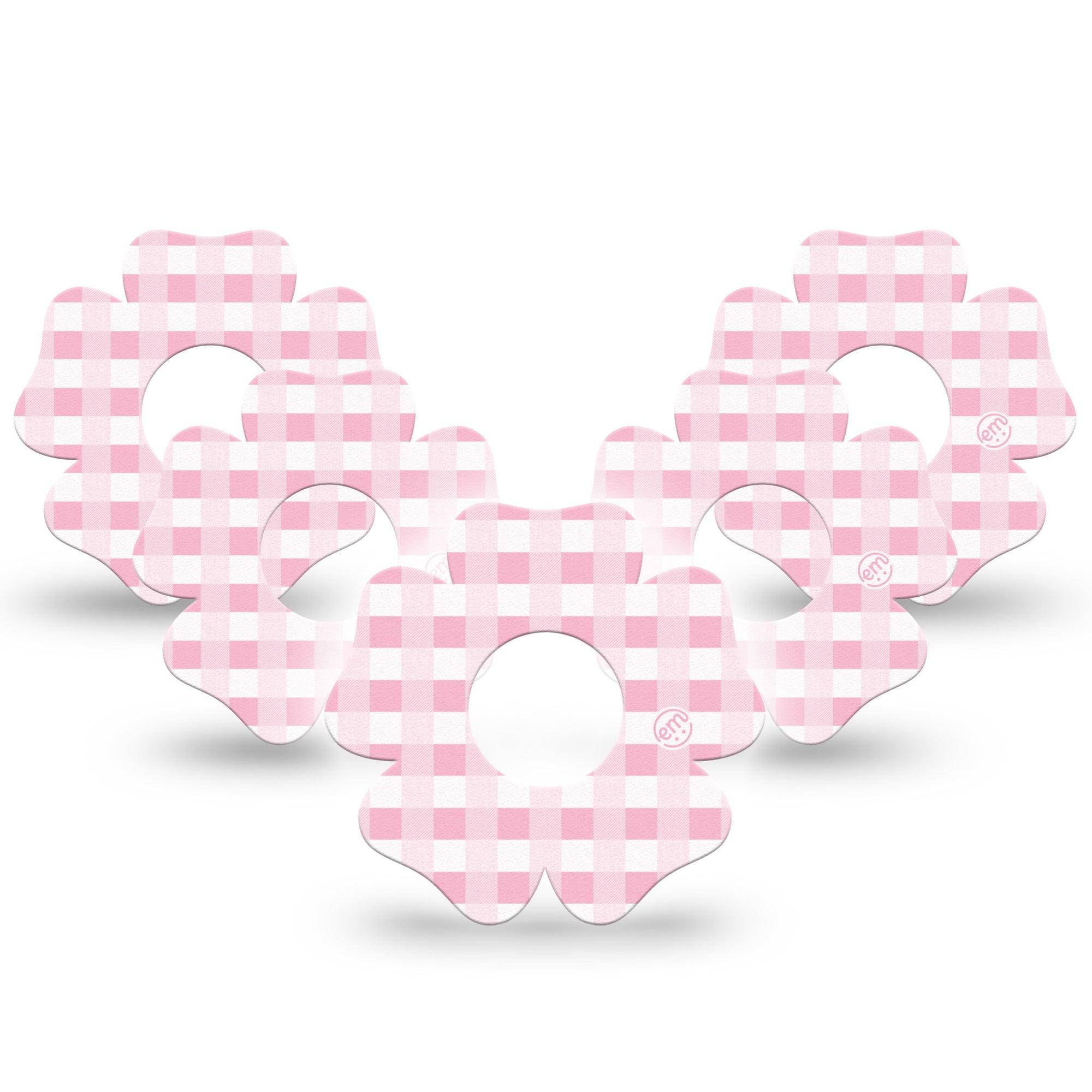 ExpressionMed Pink Gingham Infusion Set Flower Shape Tape 10-Pack Tape Gingham Pattern, Plaster Continuous Glucose Monitor Design