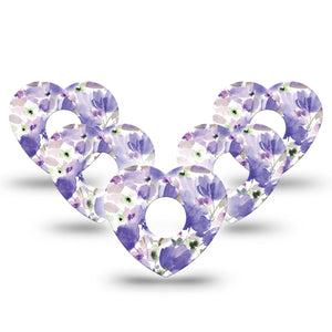 ExpressionMed Italian Blooms Freestyle Libre 3 Heart Shape Tape 5-Pack Delicate Lavender Flowers Patch CGM Design