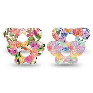 ExpressionMed Bloom Pop Freestyle Libre 3 and Libre 3 Plus Butterfly, 4-Pack Tape Spring energetic blooms Waterproof Plaster for CGM