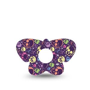 ExpressionMed Neon Skulls Freestyle Libre 3 and Libre 3 Plus Butterfly Shape Tape, Single Tape Luminous Glow Skull Inspired, Overlay Patch CGM Design