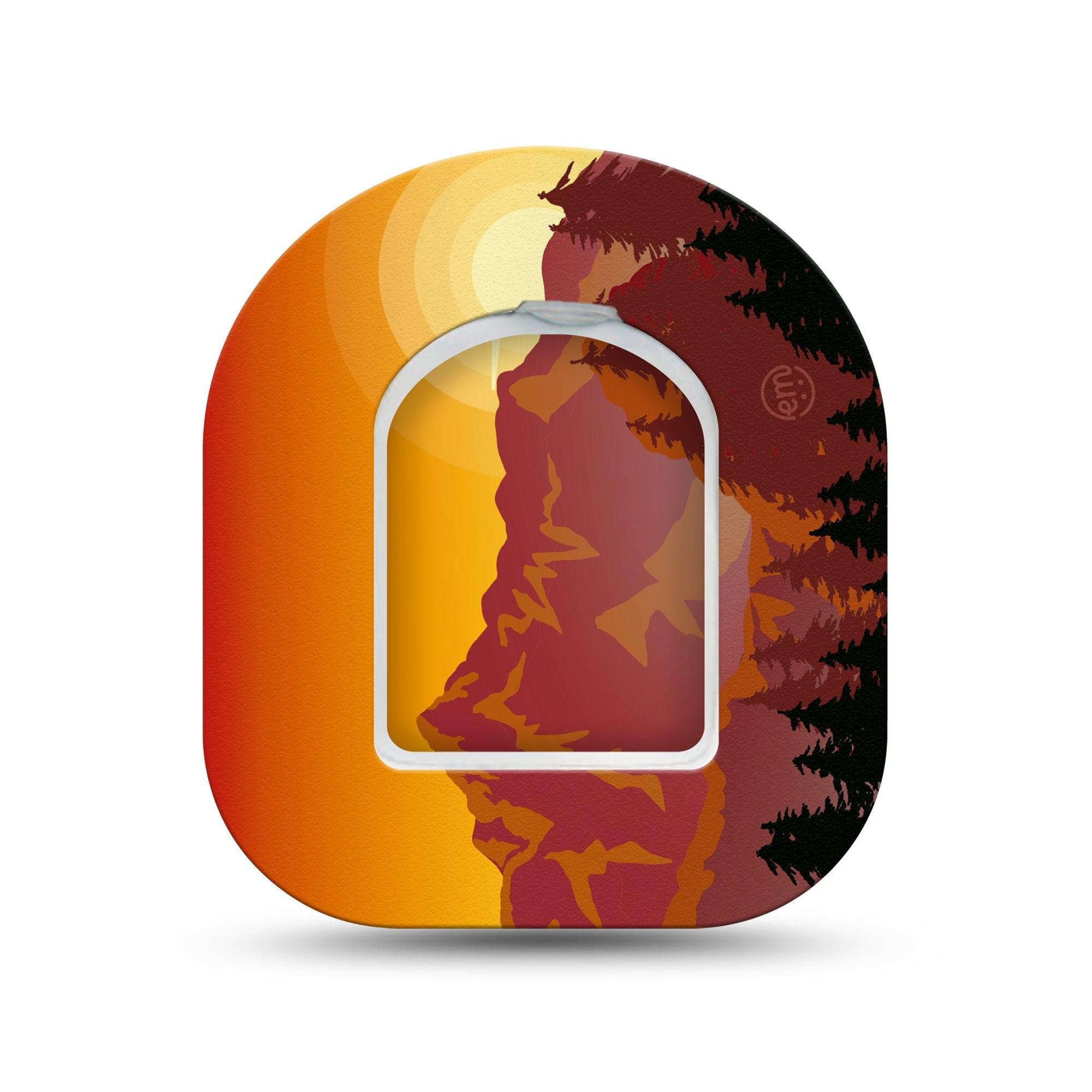 ExpressionMed Sunset Mountain Omnipod Surface Center Sticker and Mini Tape Orange Sunset over Mountains Vinyl Sticker and Tape Design Pump Design