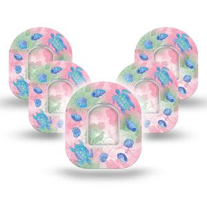 ExpressionMed Turtley One-derful Omnipod, 5-Pack Tape and 5-Pack Sticker Girly beachy motifs Overlay Patch For Pump