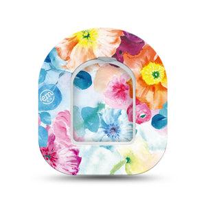 ExpressionMed Watercolor Poppies Omnipod Surface Center Sticker and Mini Tape Garden Flower Inspired Vinyl Sticker and Tape Design Pump Design
