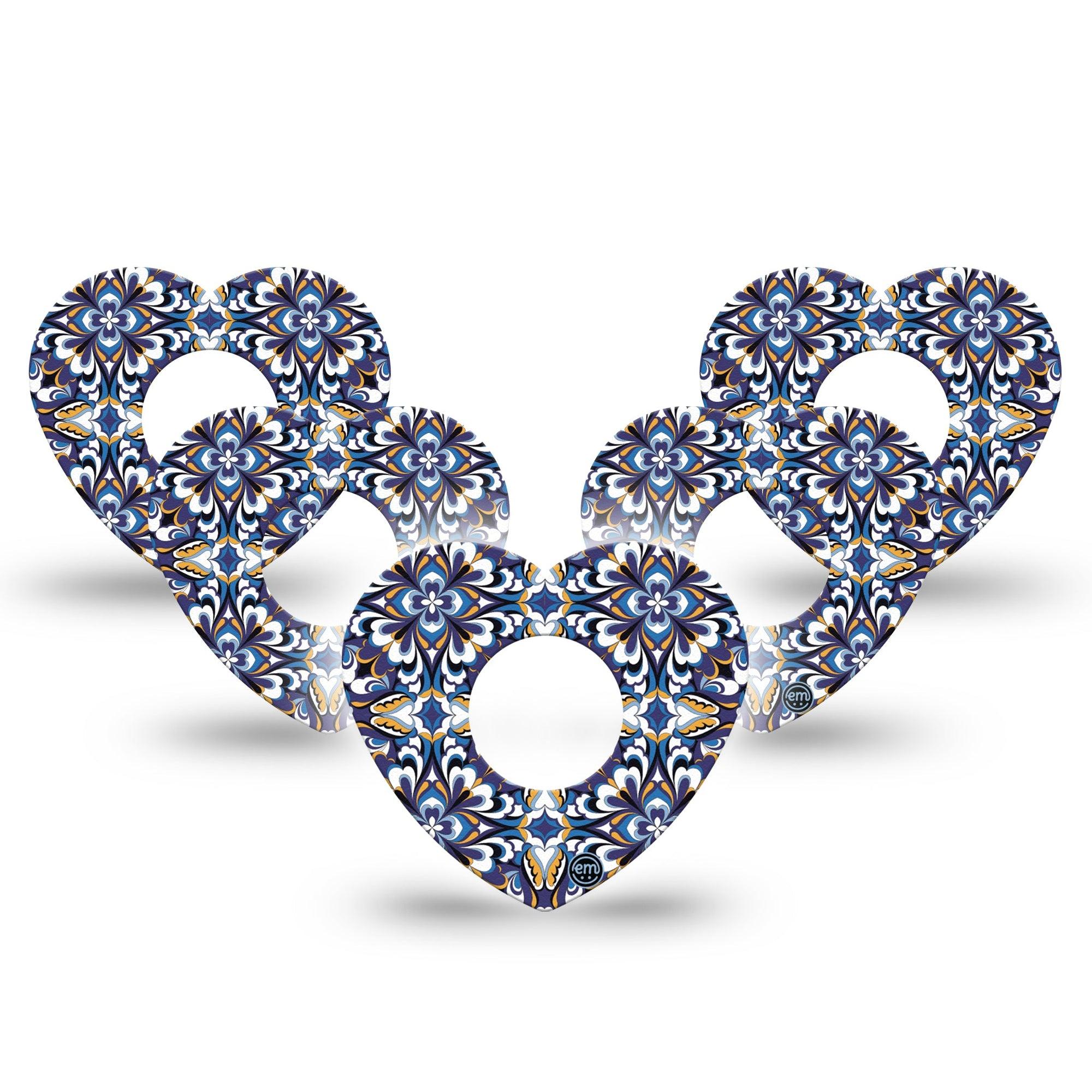 ExpressionMed Moroccan Tile Infusion Set Heart Shape Tape 10-Pack Tape Intricate Design, Adhesive Tape Continuous Glucose Monitor Design