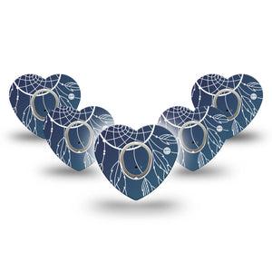 ExpressionMed Blue Dreamcatcher Dexcom G7 Heart Shape Tape, Dexcom Stelo Glucose Biosensor System, 5-Pack Tape and 5-Pack Sticker Artistic Charm Plaster CGM Design