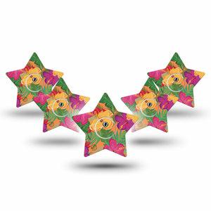 ExpressionMed Bright Hibiscus Freestyle Libre 3 and Libre 3 Plus Star Shape Tape 5-Pack Tape and 5-Pack Sticker Exotic Blossom Overlay Tape CGM Design
