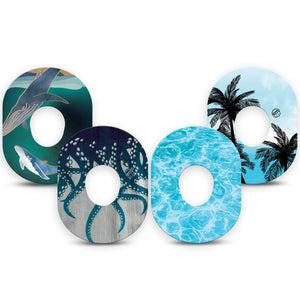 ExpressionMed Poolside Tide Dexcom G7 and Dexcom Stelo Glucose Biosensor System, 4-Pack Tape wave inspired design Fixing Ring Tape for Continuous Glucose Monitor