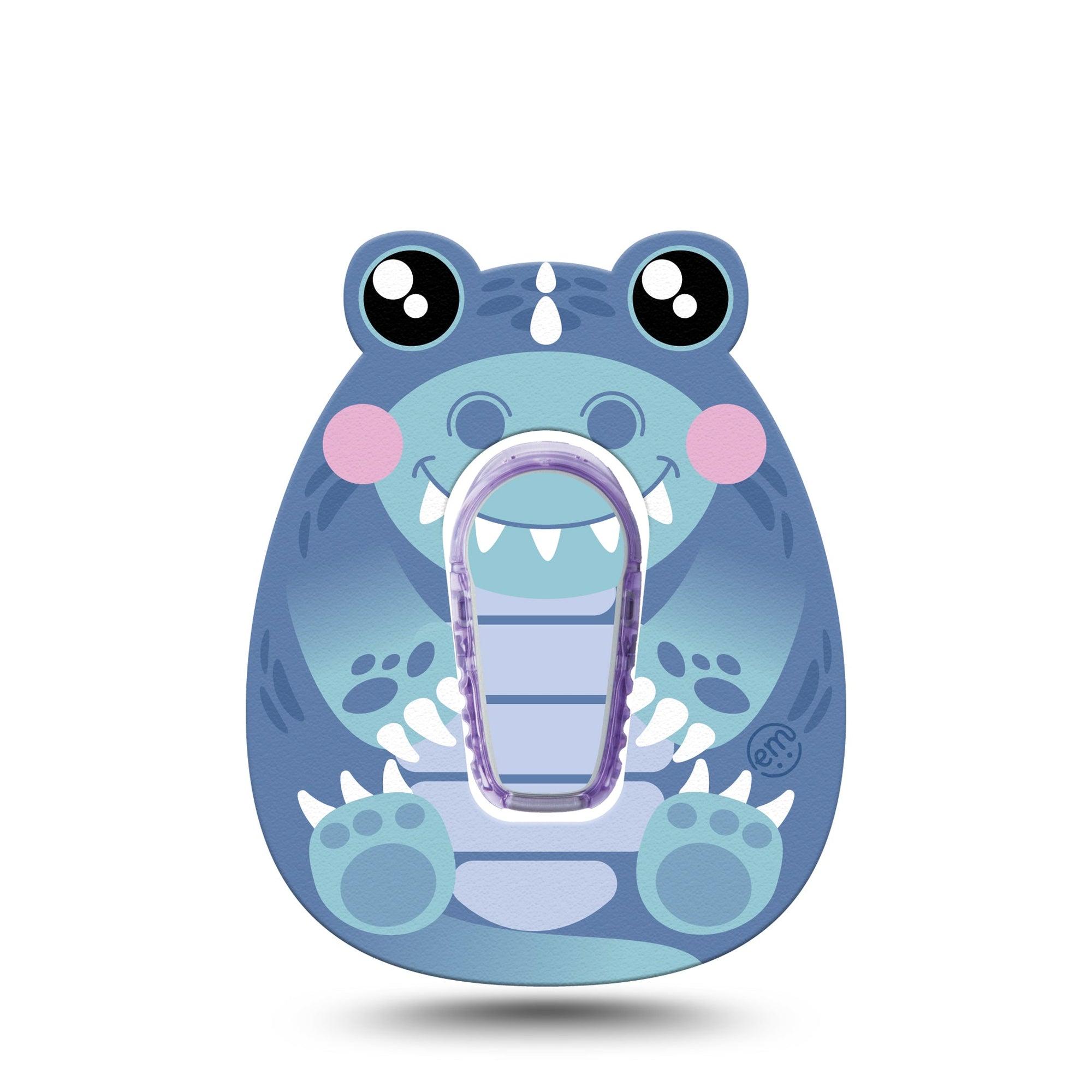 ExpressionMed Blue Dinosaur Dexcom G6 Gumdrop Shape Tape, Single Tape and Single Sticker Adorable Squishmellow Inspired Shape Overlay Patch CGM Design