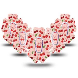 ExpressionMed Cherries Dexcom G6 Flower Shape Tape, 5-Pack Tape and 5-Pack Sticker Red Cherries,  Adhesive Patch Continuous Glucose Monitor Design