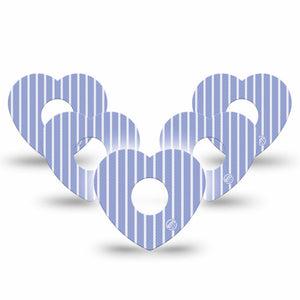 ExpressionMed Blue Stripes Freestyle Libre 3 and Libre 3 Plus Heart, 5-Pack Cornflower blue striped Overlay Tape for Continuous Glucose Monitor