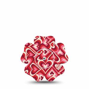 ExpressionMed Valentine Hearts Freestyle Libre 2 Flower Shape Tape, Abbott Lingo,  Single Tape and Single Sticker Happy Valentine's Day Hearts, Fixing Ring Tape CGM Design